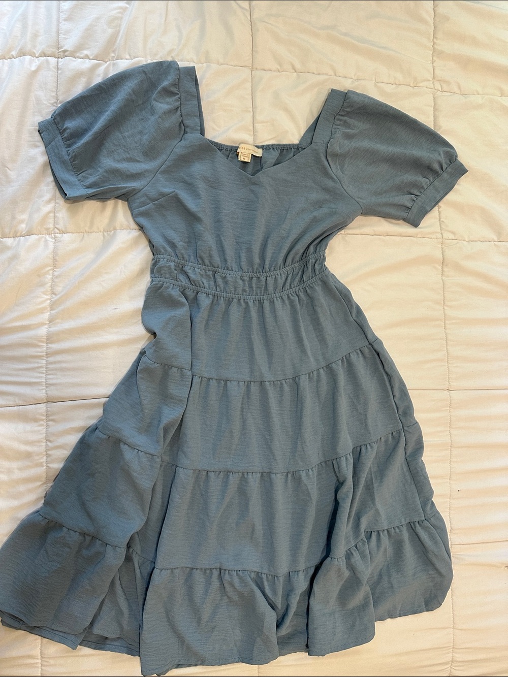 Monteau Dusty Blue Tiered V-Neck Short Sleeve Dress - Picture 1 of 2